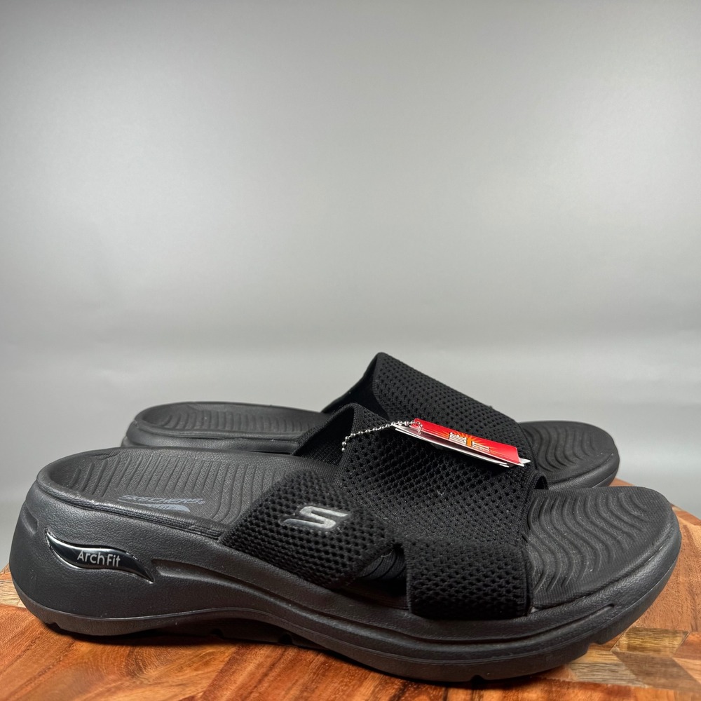Skechers Arch Fit Sunshine My Life Black Knit Slide Sandals Womens 9 Wide 140224